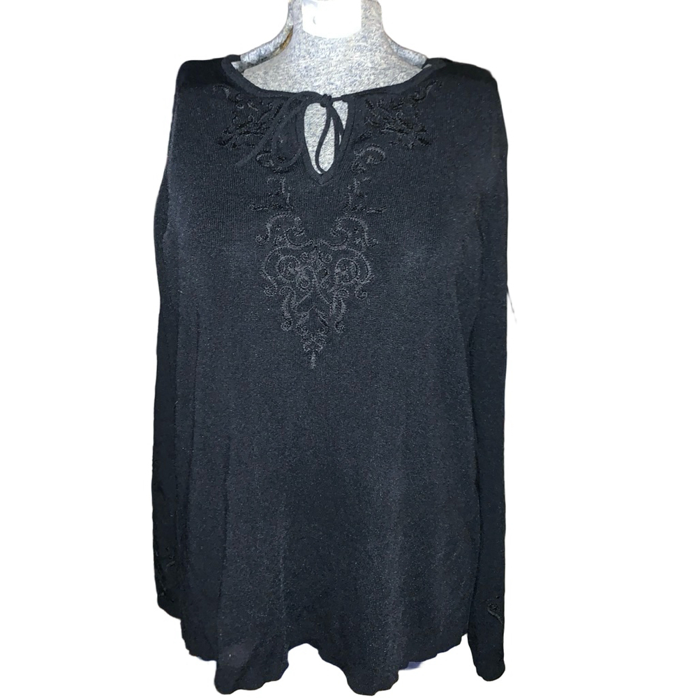 Women's Addition-Elle Black Embroidered Tunic Top Plus Size 1X